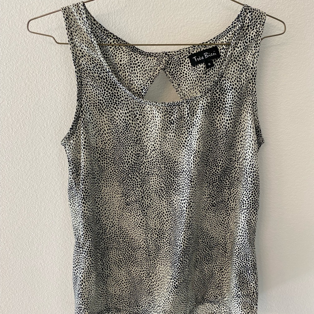 Black and white animal pattern tank top with cut out back